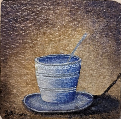 Coaster Art: Tea Time. Varnished watercolour (MS26)