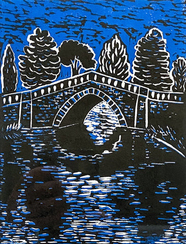 The Bridge, Canon Hill Park 1, Framed Reduction Linoprint 8/10 (CM13)