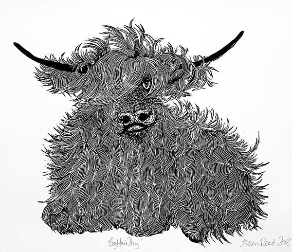 Big Hair Day 74/150. Linocut Print (AR02)