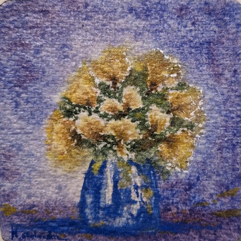 Coaster Art: Joy in a Vase. Varnished watercolour (MS25)