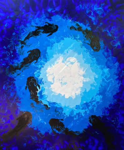 Blue Pool. Acrylic, blown by mouth Artwork (AJ03)