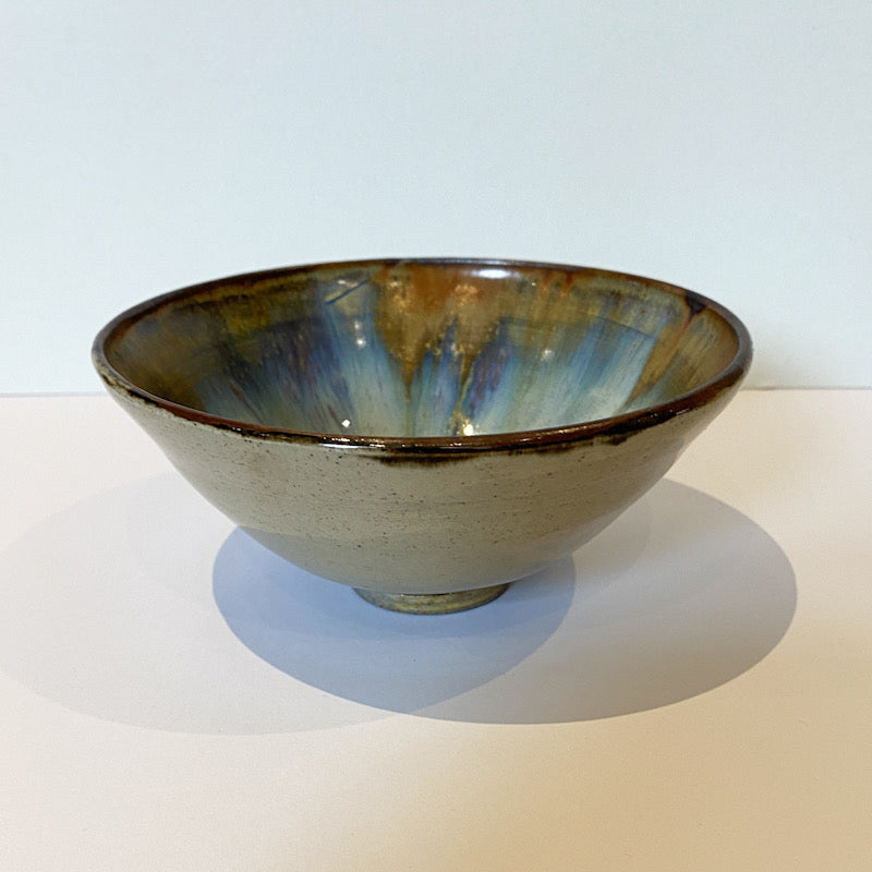 Small Ceramic Bowl, Blue Aura Inside, Brown Rim (MM28)