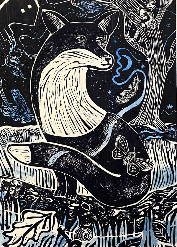 The Path of the Fox, Linocut Print 8/30(EB19)