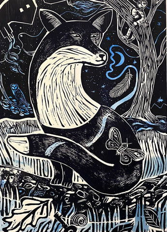 The Path of the Fox, Linocut Print 8/30(EB19)