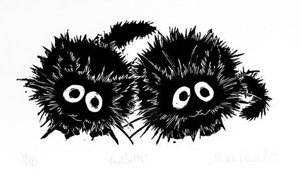 Furballs. Linocut Print 83/150 (AR78)