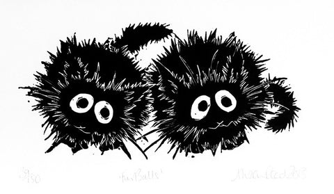 Furballs. Linocut Print 83/150 (AR78)