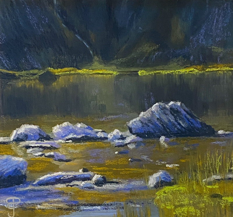 Rocks at Lyn Idwal. Pastel, FRAMED (BP26)