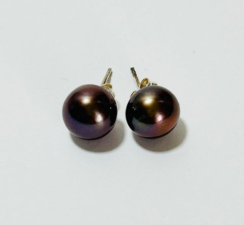 Pearl Stud Earrings, Purple-Bronze (PO23)