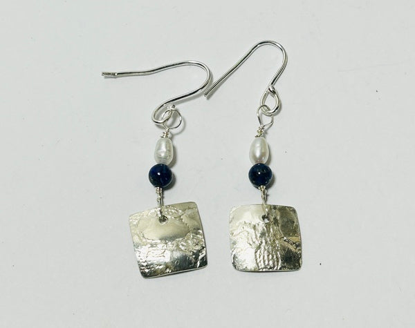 Silver Lapis & Pearl Hook Earrings (FH63)