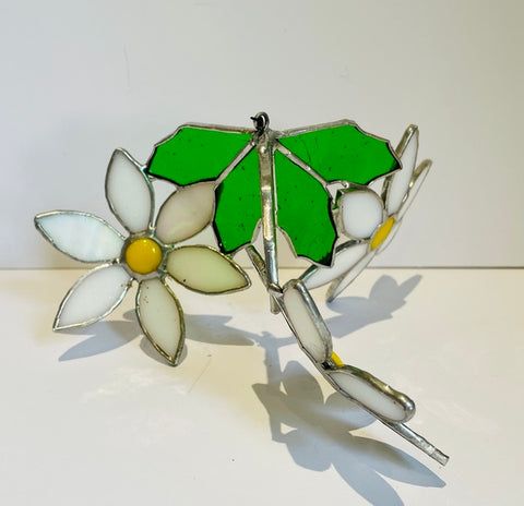 White Flower Spinner Glass craft (OG02)