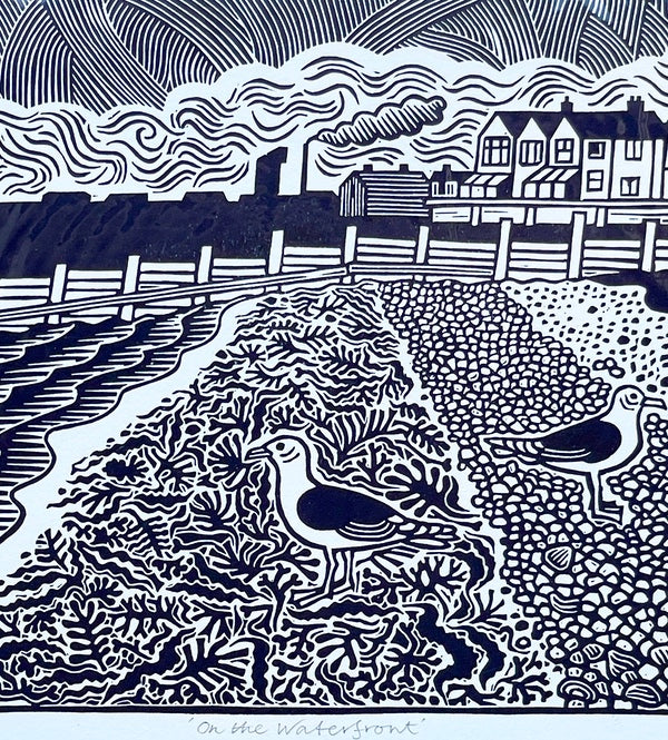 On the Waterfront. Linocut Print a/p (HR05)