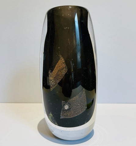 Blown Glass Vase. Black with Gold (PA08)