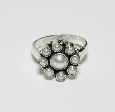 Rosette Pearl Silver Ring (CH69)