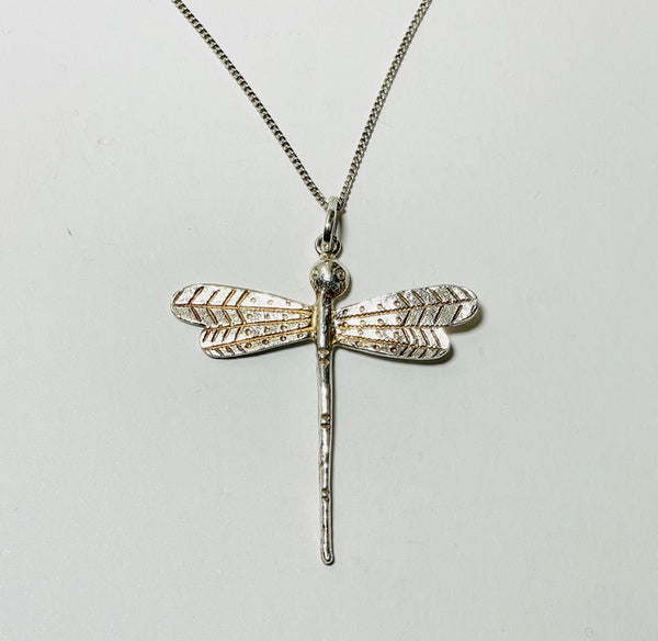 Silver Dragonfly Pendant 2 with chain (PG35)