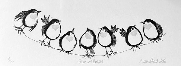 Robin Love Breasts. Linocut / Stamp 18/150 (AR138)