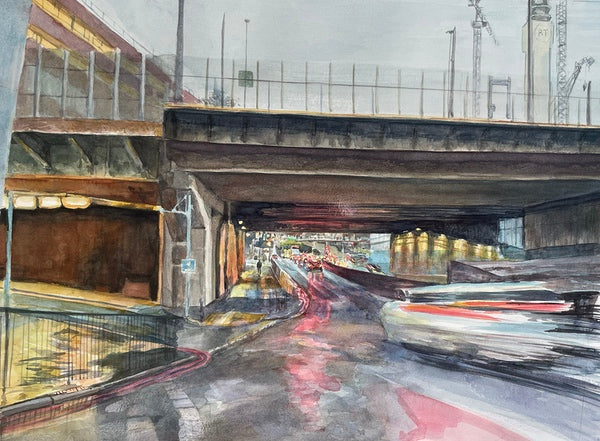 Queensway Underpass - Great Charles. Watercolour, Framed (JS08)