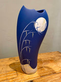 Medium Blue Porcelain Vase with Moon and Grasses inlay 2(SD26)