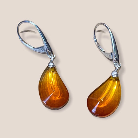 Amber Stone Leverback Earrings 1 (AH44)