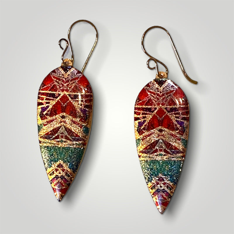 Aztec Gold, Long Teardrop Earrings (VF65)