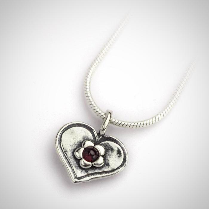 Small Heart Pendant with Garnet