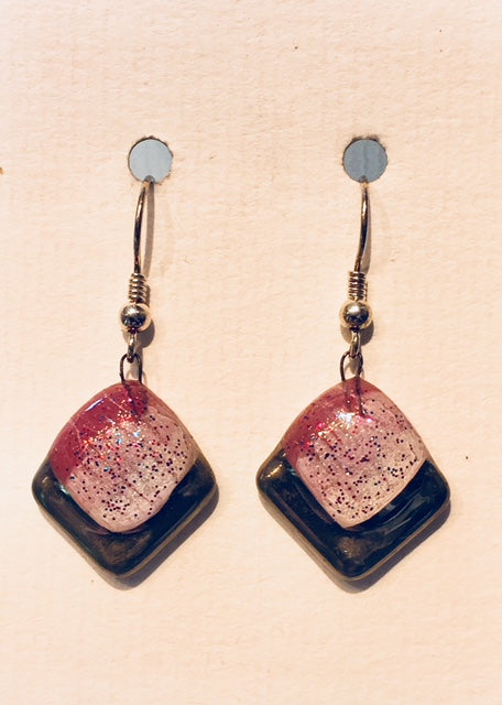 Violet-White Square Glitter Earrings (A193)