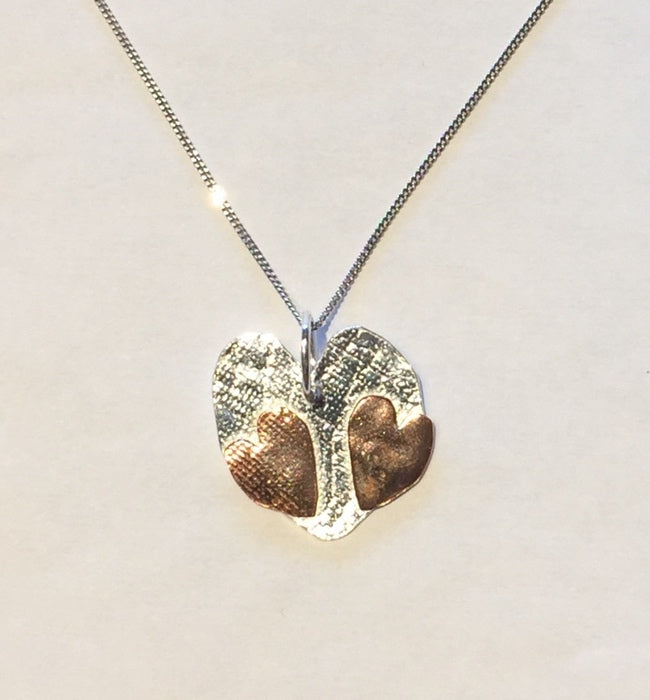 Silver & Double Copper Hearts Pendant