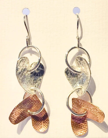 Silver & Copper Hearts Earrings