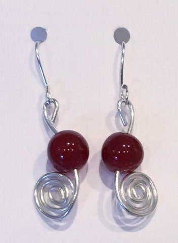 Red Carnelian Silver Swirl Earrings