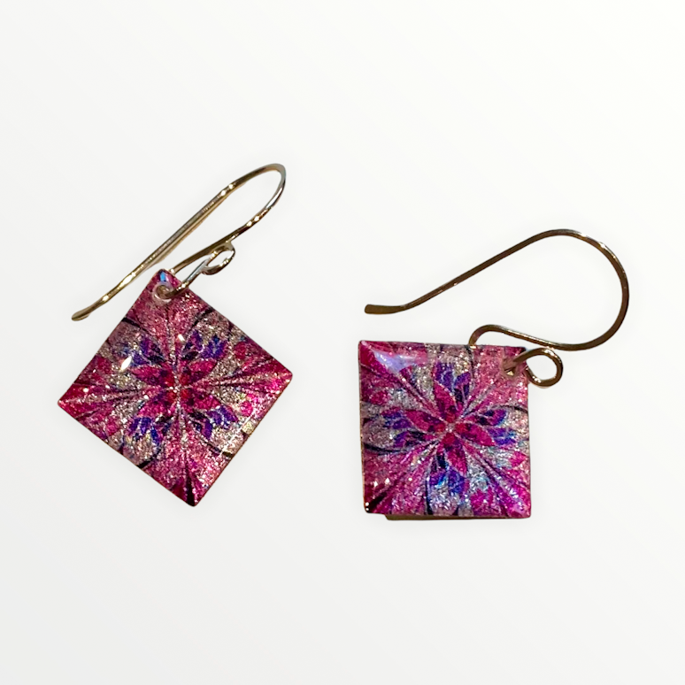 Geraniums, Square Earrings (VF83)