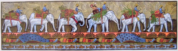 Thai Trek. Linocut Print 7/25 FRAMED (HR15)