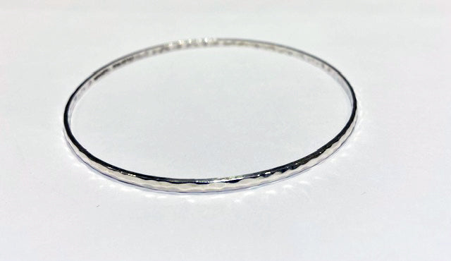 Narrow Hammered Silver Bangle