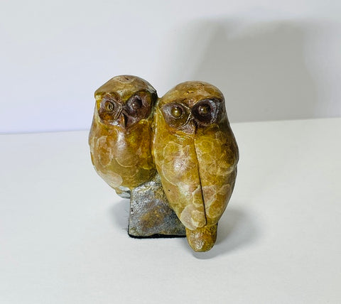 Couple of Barn Owls, Solid Bronze Sculpture (LF20D)