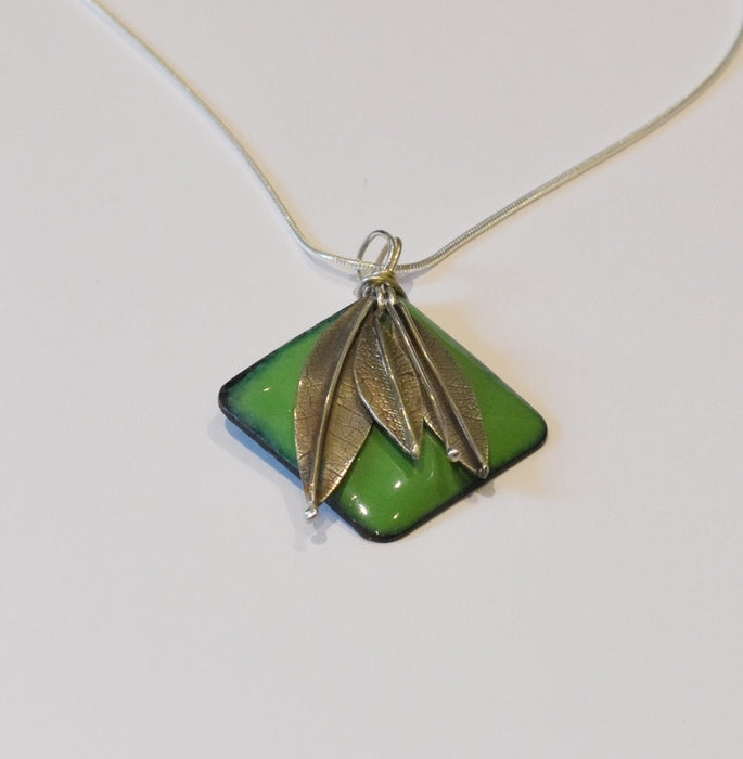 Square Enamel Pendant (Dark Green)