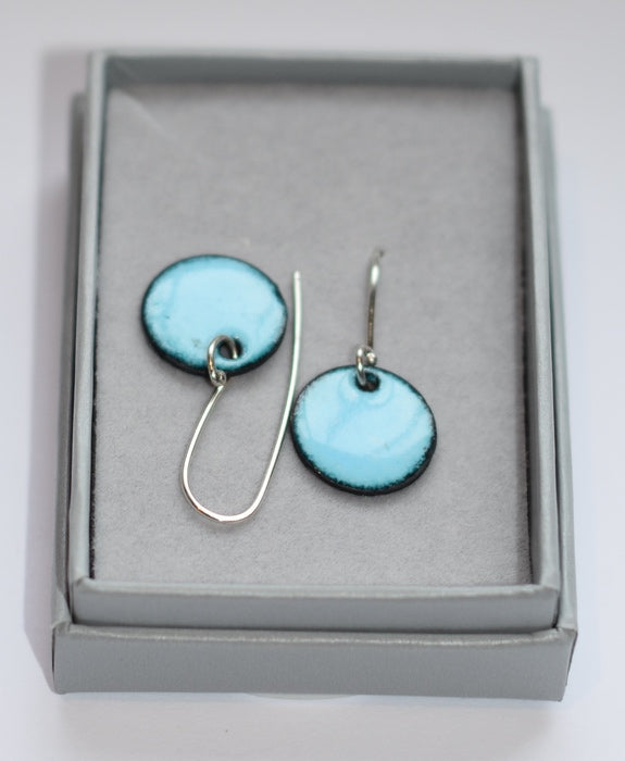 Round Enamel Earrings (Sky Blue)