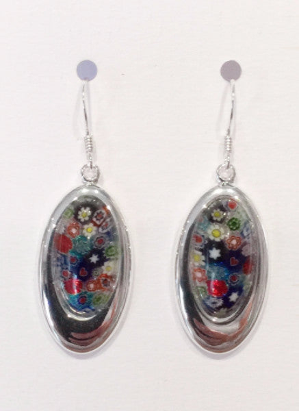 Oval Multi-Flower Earrings (Blue Mix)