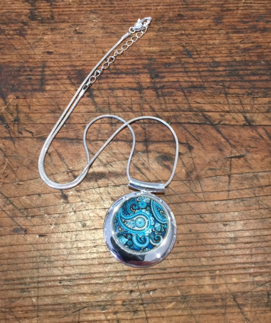 Blue Paisley Print Pendant