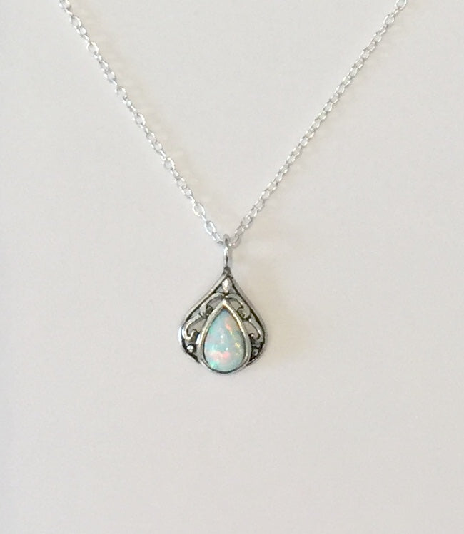 White Opaline Teardrop Pendant
