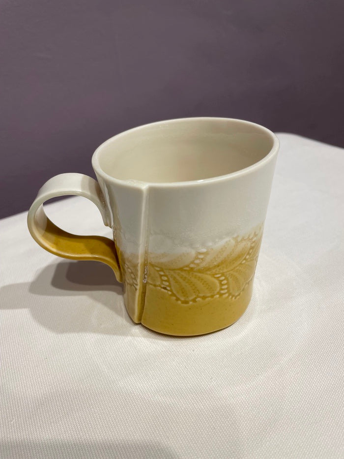 Regular Size Mug, White & Mustard (LH17)
