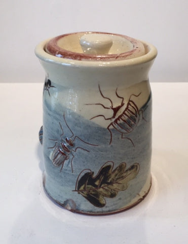 Small Lidded Jar with Beetles and Leaves