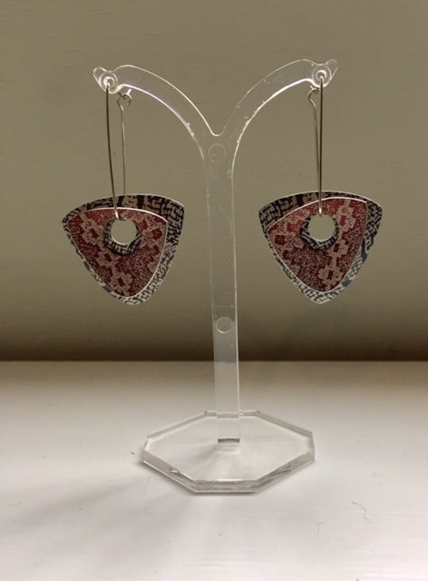 Black and Bronze Linen Futures Double Triangle Earrings