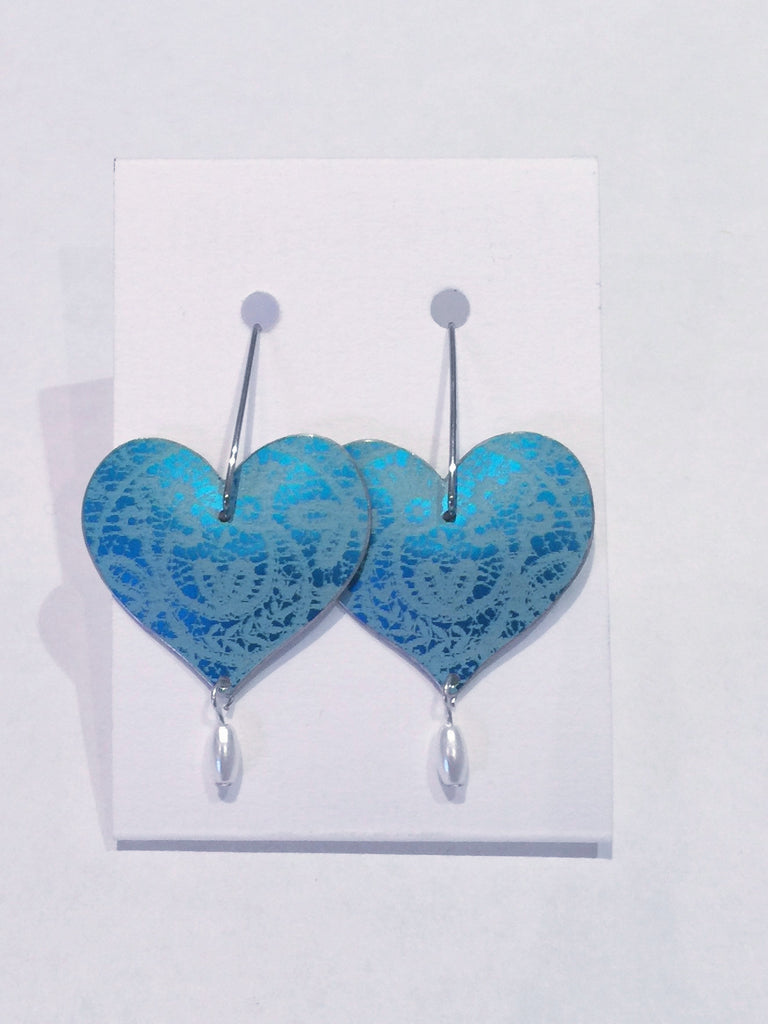 Blue Heart Earrings with Pearls