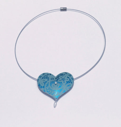 Blue Heart Pendant with Pearl