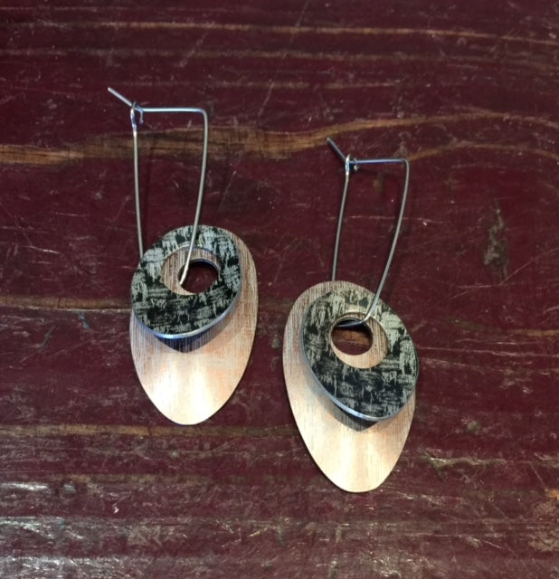 Bronze & Black Linen Futures Double Pebble Earrings