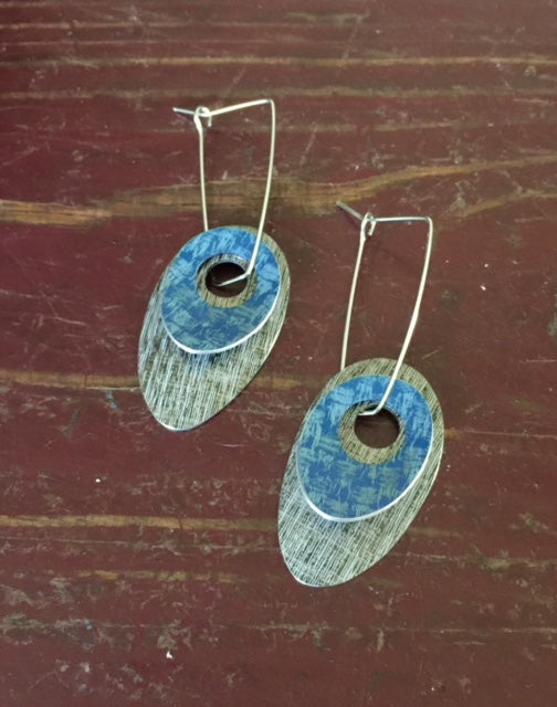 Black & Blue Linen Futures Double Pebble Earrings