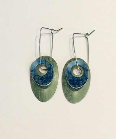 Green & Blue Linen Futures Double Pebble Earrings
