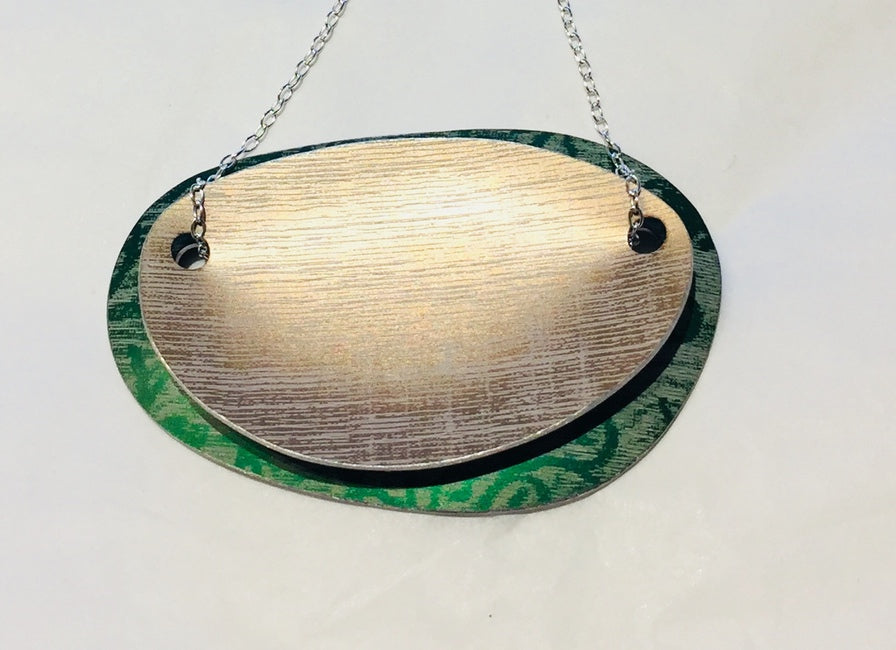 Green & Bronze Linen Futures Double Oval Pendant