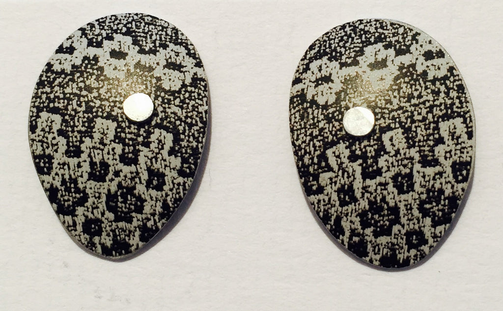 Black Linen Futures Oval Studs