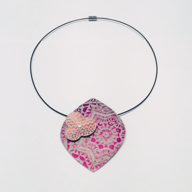 Purple Teardrop Pendant with Red Flower