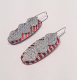 Red Striped Oval Waterfall Earrings
