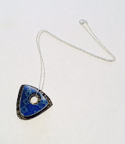 Blue and Black Linen Futures Double Triangle Pendant